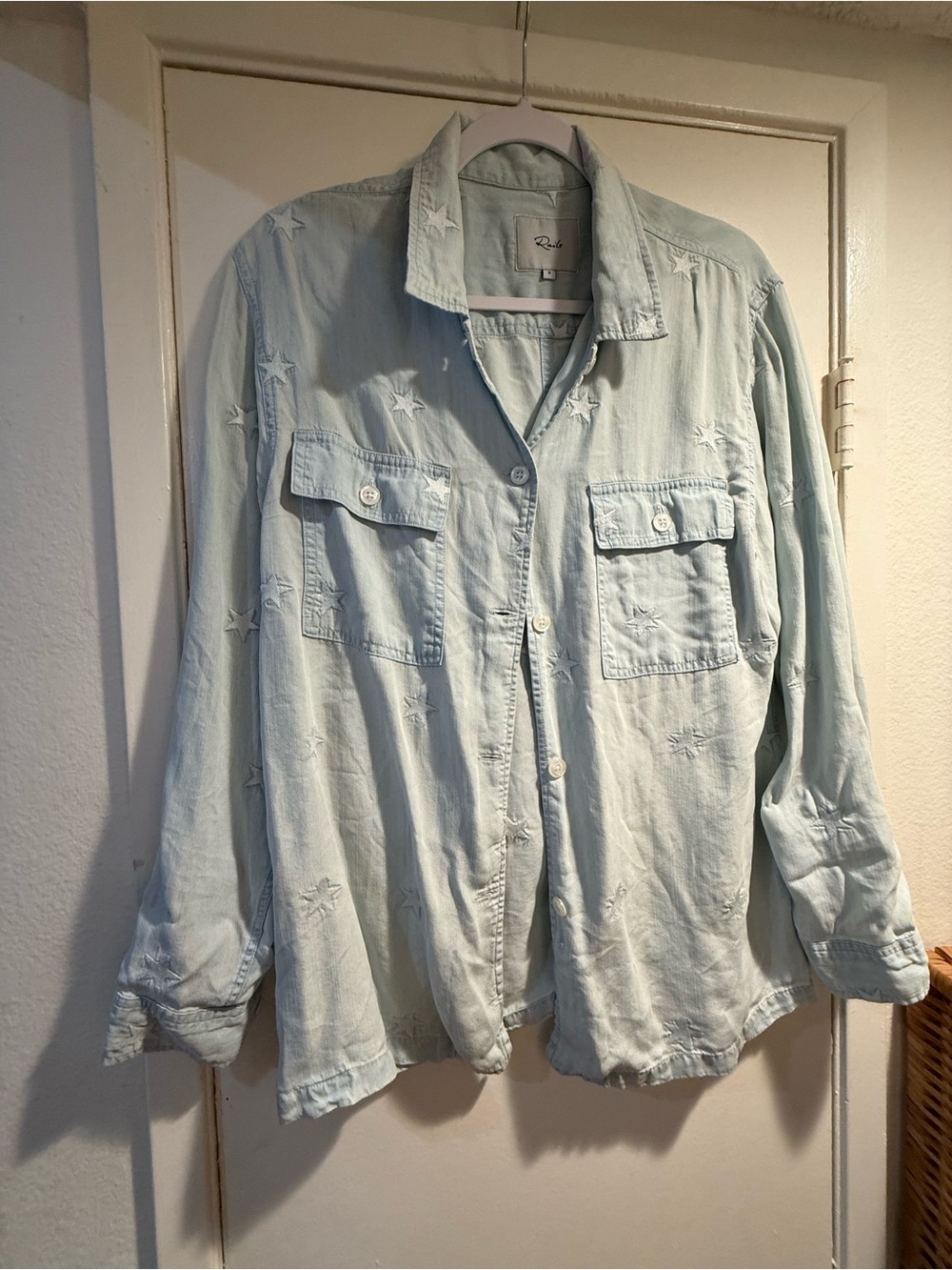Rails Light Wash Star Embroidered Button-Up Shirt